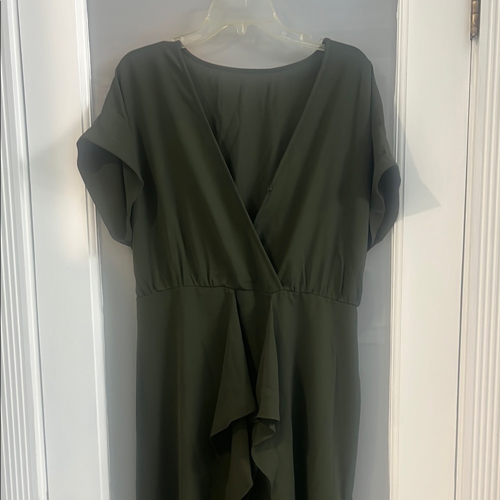 Elegant Olive Green Wrap Dress